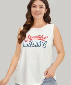 Letter Print Crew Neck Graphic Tank Top -Clothing Shop 556821854 um