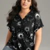 Horoscope Print V Neck Cuffed Dolman Sleeve T-shirt -Clothing Shop 556995429 bh