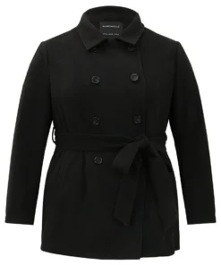Plain Belted Double Breasted Pocket Coat -Clothing Shop 557128569 na