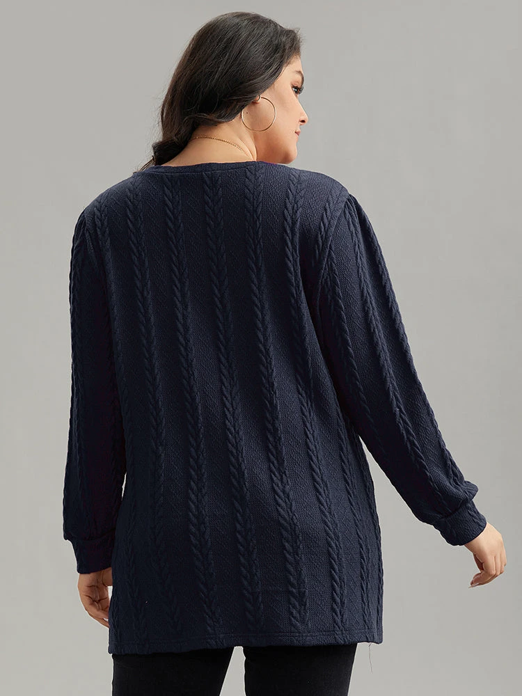 Plain Cable Knit Elastic Cuffs Sweatshirt 14 Plain Cable Knit Elastic Cuffs Sweatshirt - Image 12