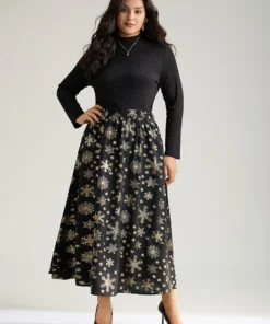 Snowflake Glitter Elastic Waist Pocket A-line Skirt -Clothing Shop 55800332 fy