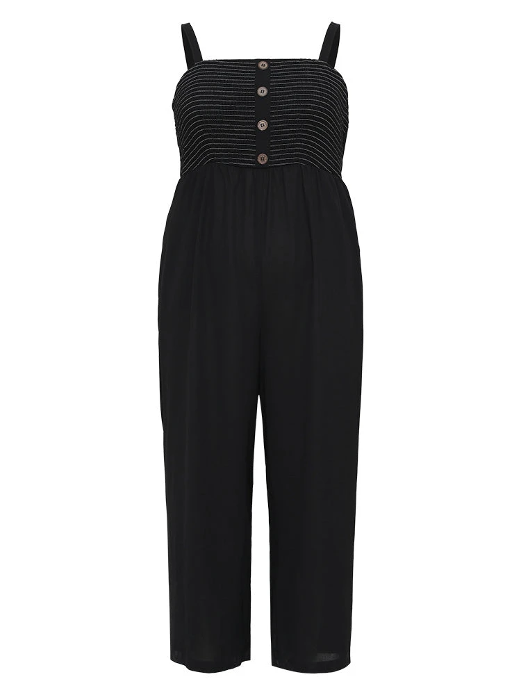 Striped Patchwork Pocket Button Detail Shirred Cami Jumpsuit 10 Striped Patchwork Pocket Button Detail Shirred Cami Jumpsuit - Image 8