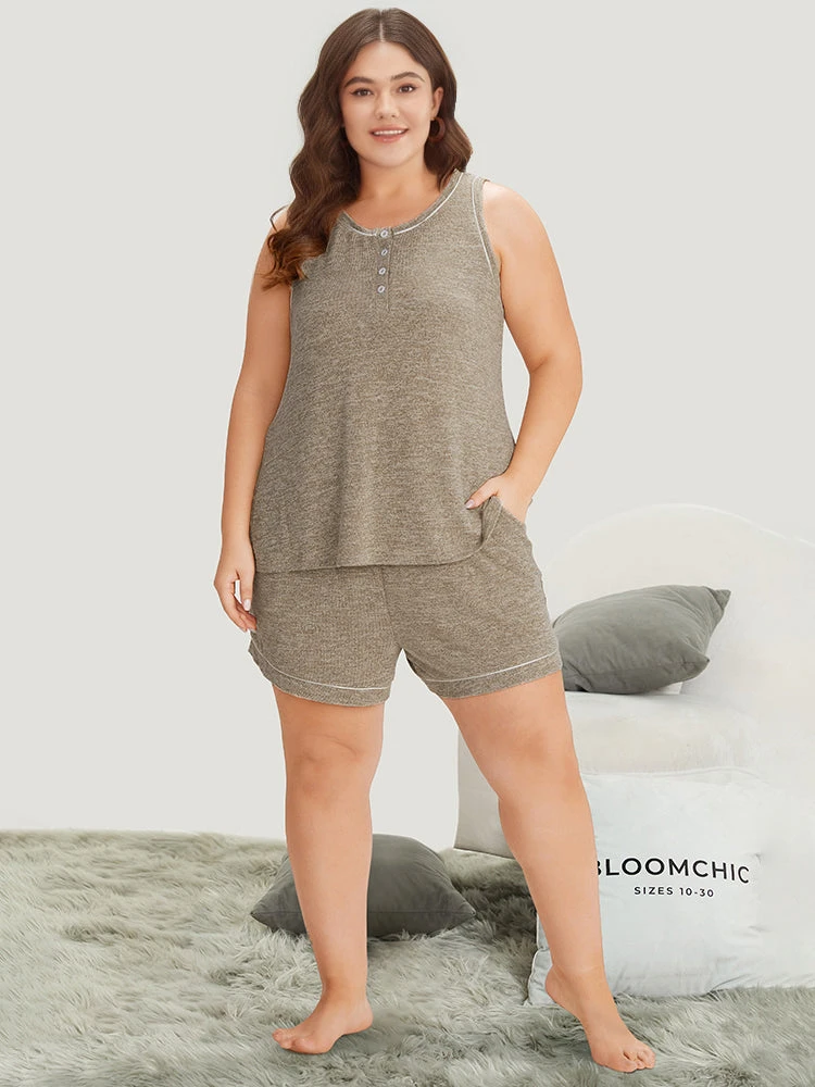 Contrast Button Through Seam Detail Sleep Tank Top 6 Contrast Button Through Seam Detail Sleep Tank Top - Image 4