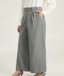 Plain Wide Leg Elastic Waist Pocket Pants -Clothing Shop 558073674 vm