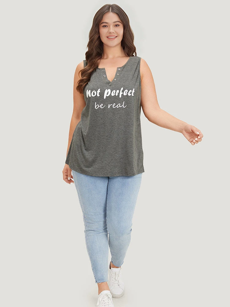 Letter Print Button Notched Tank Top 8 Letter Print Button Notched Tank Top - Image 6