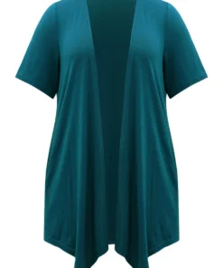 Plain Open Front Pocket Asymmetrical Hem Kimono -Clothing Shop 558303504 ob