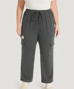 Letter Patched Flap Pocket Bowknot Elastic Waist Sweatpants -Clothing Shop 558477511 kg