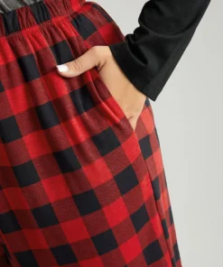 Plaid Pocket Elastic Waist Sleep Pants -Clothing Shop 558789547 mv