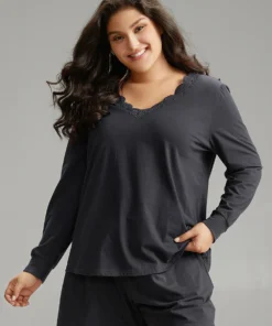 Cotton Plain Lace Panel Sleep Top -Clothing Shop 5590926 mf