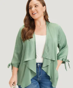 Anti-Wrinkle Solid Open Front Knot Sleeve Waterfall Collar Blazer -Clothing Shop 559384750 bk b2f057a3 441a 4058 aaf9 5f3b2585b77a