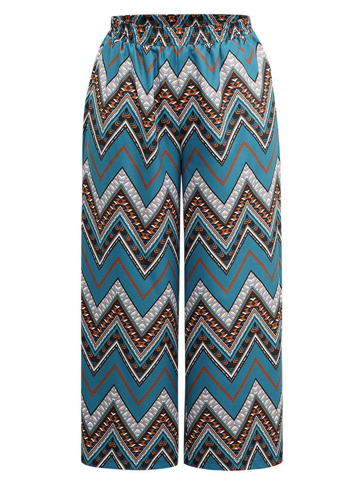 Boho Print Lastic Waist Wide Leg High Rise Pants 7 Boho Print Lastic Waist Wide Leg High Rise Pants - Image 5