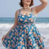 Floral Contrast Crossover Front Ruffles Adjustable Straps Swim Dress -Clothing Shop 559602322 dl