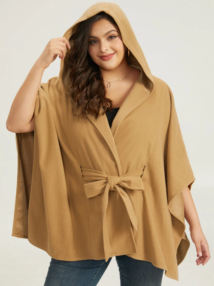 Solid Hooded Belted Batwing Sleeve Jacket 4 Solid Hooded Belted Batwing Sleeve Jacket - Image 2