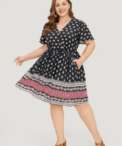 Bandana Print Flutter Sleeve Pocket Wrap Dress -Clothing Shop 559952309 sk