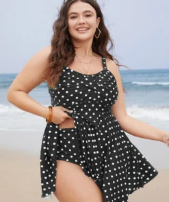 Polka Dot Crossover Ruched Flutter Hem Swim Dress -Clothing Shop 55 59132529 2e89 444f 9b6f 988e78b67e29