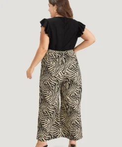 Zebra Patchwork Contrast Ruffle Cap Sleeve Pocket Jumpsuit 15 Zebra Patchwork Contrast Ruffle Cap Sleeve Pocket Jumpsuit -Clothing Shop 560169361 st