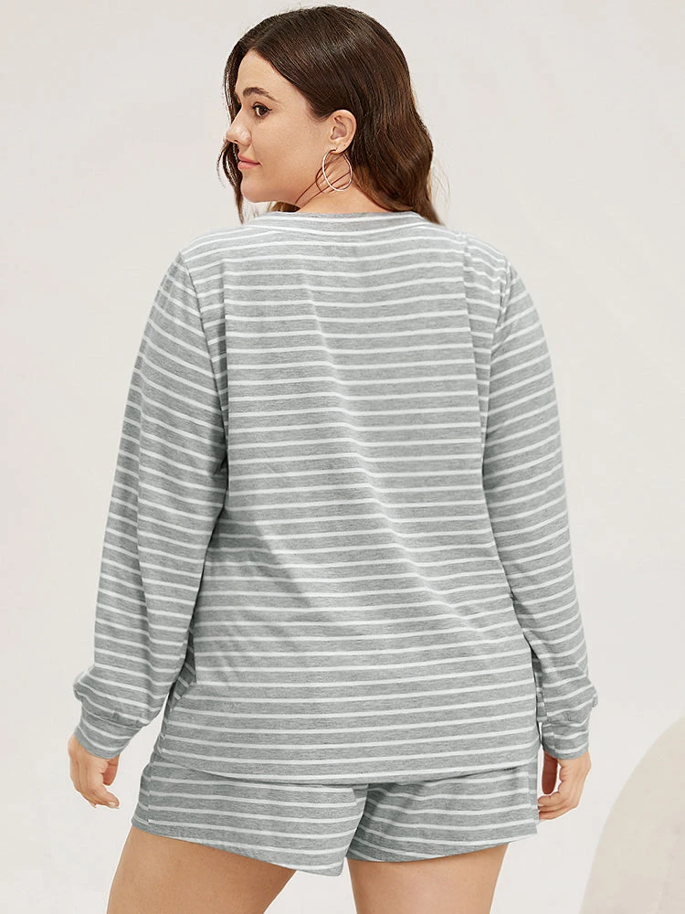 Striped Print V Neck Sleep Top 4 Striped Print V Neck Sleep Top - Image 2
