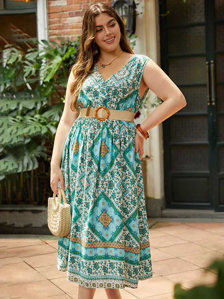 Bandana Print Overlap Collar Pocket Tank Dress 4 Bandana Print Overlap Collar Pocket Tank Dress - Image 2