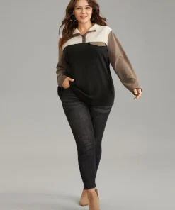 Contrast Patchwork Button Up Flap Detail Sweatshirt 11 Contrast Patchwork Button Up Flap Detail Sweatshirt -Clothing Shop 561704487 ii