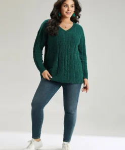 Christmas Plain Cable Knit V Neck Pullover 14 Christmas Plain Cable Knit V Neck Pullover -Clothing Shop 561951674 fj