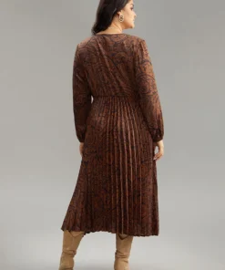 Boho Print Pleated Elastic Waist Wrap Dress -Clothing Shop 562325340 yw