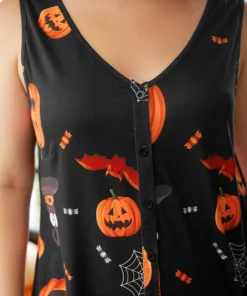 Halloween Print Button Detail Sleeveless Sleep Jumpsuit -Clothing Shop 562369010 gp