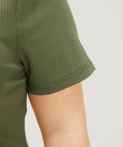 Solid Rib Knit Button Detail Bodysuit -Clothing Shop 562761622 ha