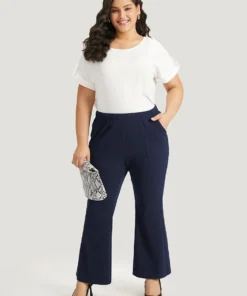 Solid Pocket Flare Leg Elastic Waist Pants 26 Solid Pocket Flare Leg Elastic Waist Pants -Clothing Shop 563159812 bc