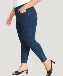 Solid Very Stretchy Dark Wash Zipper Side Jeans