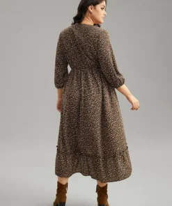 Leopard Lantern Sleeve Ruffles Frill Trim Dress -Clothing Shop 563783464 le