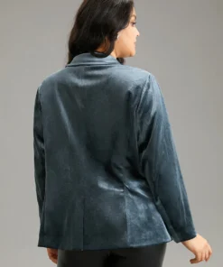 Velvet Suit Collar Pocket Button Up Blazer -Clothing Shop 563811611 at fa2844e9 588c 4030 8122 3c0ada694a8a