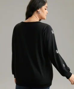 Beaded Floral Elastic Cuffs Sweatshirt -Clothing Shop 563818098 yb