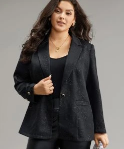 Anti-Wrinkle Glitter Suit Collar Button Detail Blazer