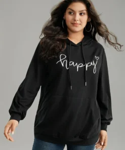 Positive Slogans Print Kangaroo Pocket Hooded Sweatshirt -Clothing Shop 564623768 uu