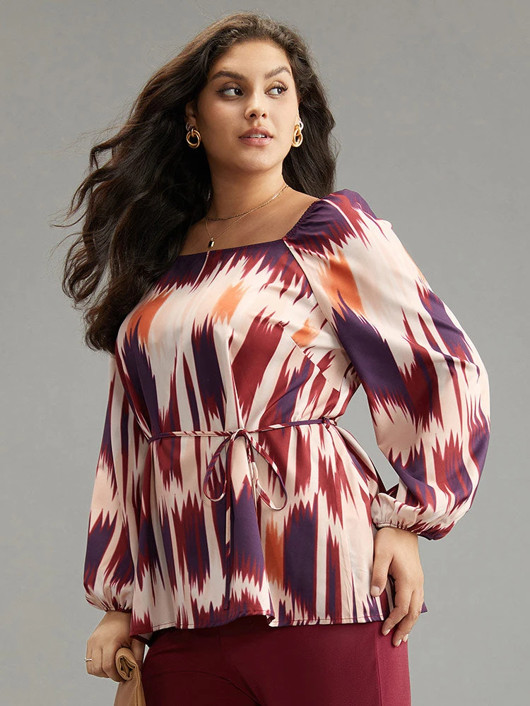 Tie Dye Print Ties Square Neck Blouse 5 Tie Dye Print Ties Square Neck Blouse - Image 3