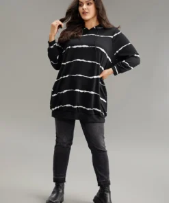 Striped Pocket Hooded Drawstring Sweatshirt -Clothing Shop 564734283 fk