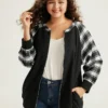 Plaid Patchwork Pocket Zipper Fly Jacket