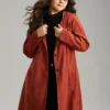 Solid Belted Button Up Hooded Coat -Clothing Shop 565606238 xr