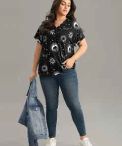 Horoscope Print V Neck Cuffed Dolman Sleeve T-shirt 9 Horoscope Print V Neck Cuffed Dolman Sleeve T-shirt -Clothing Shop 565965573 up
