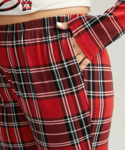 Christmas Plaid Elastic Waist Sleep Bottoms -Clothing Shop 566239104 at