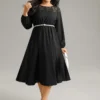 Lace Panel Patchwork Lantern Sleeve Dress -Clothing Shop 566451133 lw
