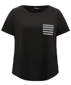 Striped Patchwork Patched Pocket Arc Hem Sleep Top 19 Striped Patchwork Patched Pocket Arc Hem Sleep Top -Clothing Shop 56663098 vh