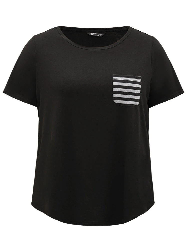 Striped Patchwork Patched Pocket Arc Hem Sleep Top 11 Striped Patchwork Patched Pocket Arc Hem Sleep Top - Image 9