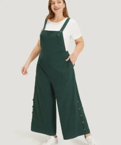 Solid Button Detail Pocket Adjustable Straps Cami Jumpsuit