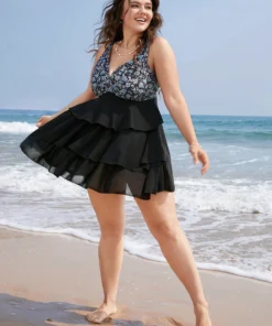 Floral Patchwork Ruffle Tiered Swim Dress -Clothing Shop 567605981 kl cdd5bd4c 0d95 4855 9536 410a52adf46f