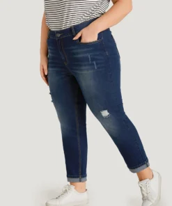Ripped Roll Hem Pocket Very Stretchy Jeans -Clothing Shop 567636106 ck