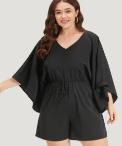 Plain Pocket Flounce Sleeve Elastic Waist Ties Jumpsuit -Clothing Shop 567890726 ge