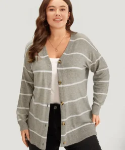 Supersoft Essentials Striped Button Through Elastic Cuffs Cardigan