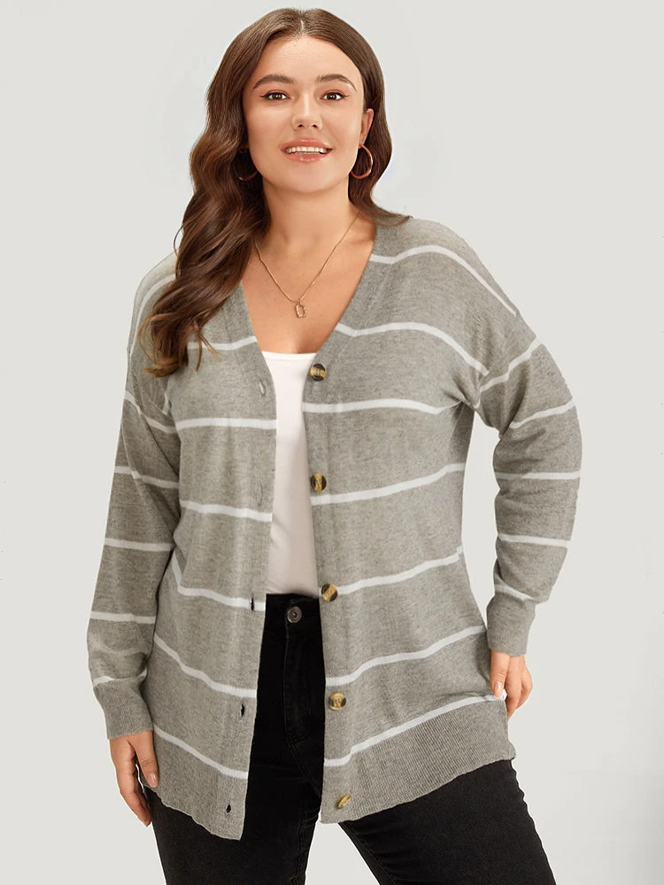 Supersoft Essentials Striped Button Through Elastic Cuffs Cardigan 3 Supersoft Essentials Striped Button Through Elastic Cuffs Cardigan