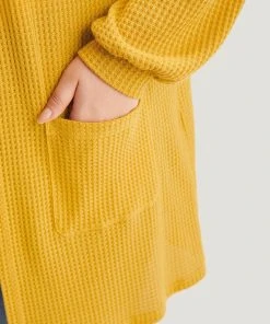 Plain Texture Pocket Open Front Coat -Clothing Shop 568144801 pj